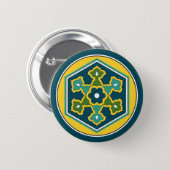Vintage Blue Yellow Green Ottoman Turkish Hexagon  Button (Front & Back)