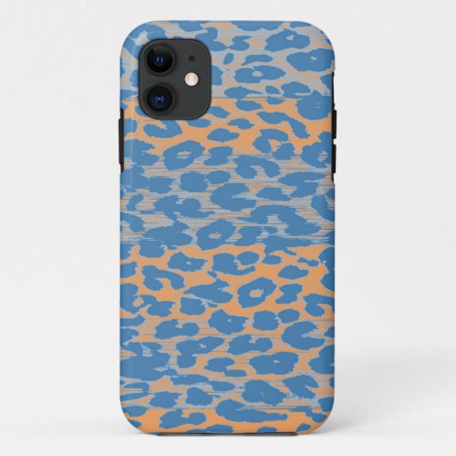 Vintage Blue Yellow Leopard Print Skin iPhone 11 Case