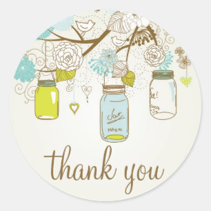 VINTAGE BLUE & YELLOW MASON JARS THANK YOU STICKER