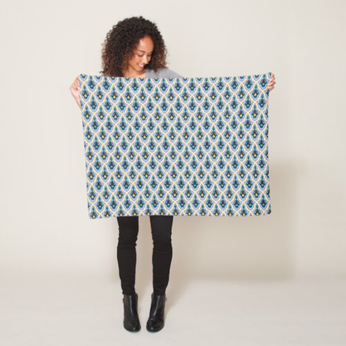 Vintage Blue Yellow Moroccan Arabic Tracery Art Fleece Blanket