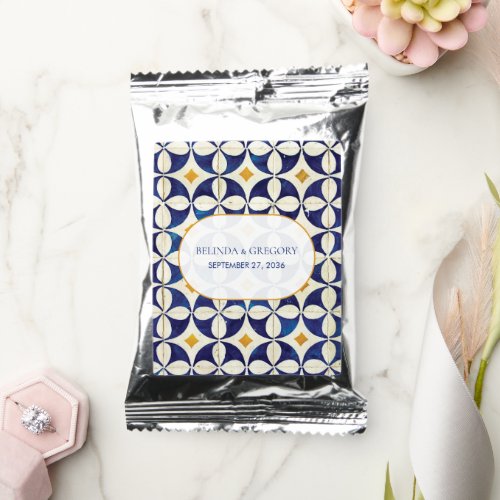 Vintage Blue  Yellow Portuguese Pattern Wedding Coffee Drink Mix