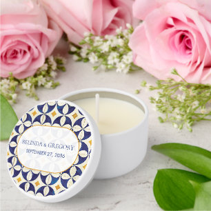 Vintage Blue & Yellow Portuguese Pattern Wedding Mini Candle Favors