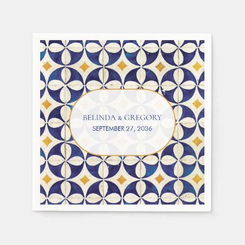 Vintage Blue  Yellow Portuguese Pattern Wedding  Napkins