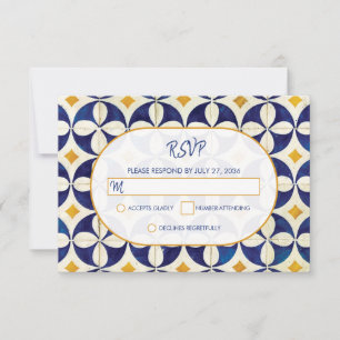 Vintage Blue & Yellow Portuguese Pattern Wedding RSVP Card