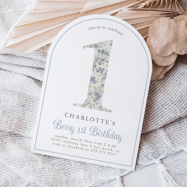 Vintage Blueberry Berry First Birthday Arch Invitation (Creator Uploaded)