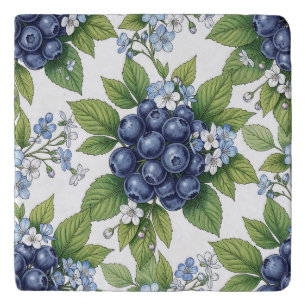 Vintage Blueberry Blossom Botanical Pattern Trivet