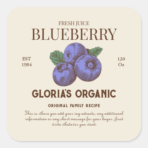 Vintage Blueberry Fruit Juice Product Label