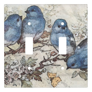 Vintage bluebird illustration cute birds nature  light switch cover