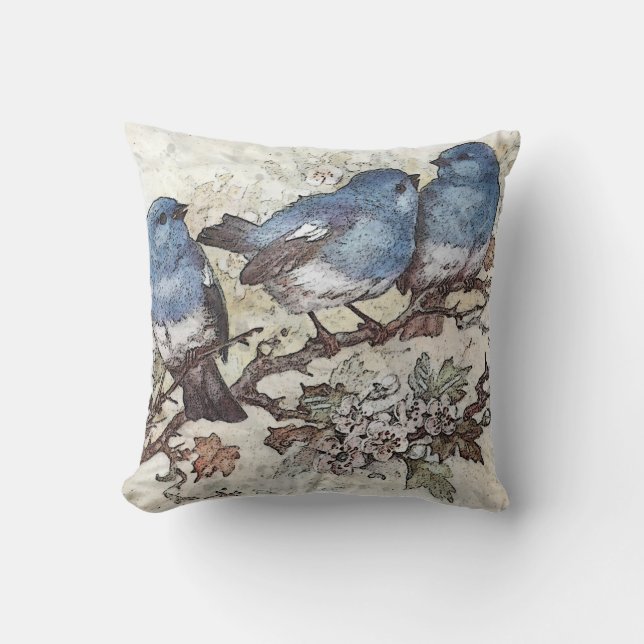 Vintage bluebird illustration cute birds nature throw pillow (Front)