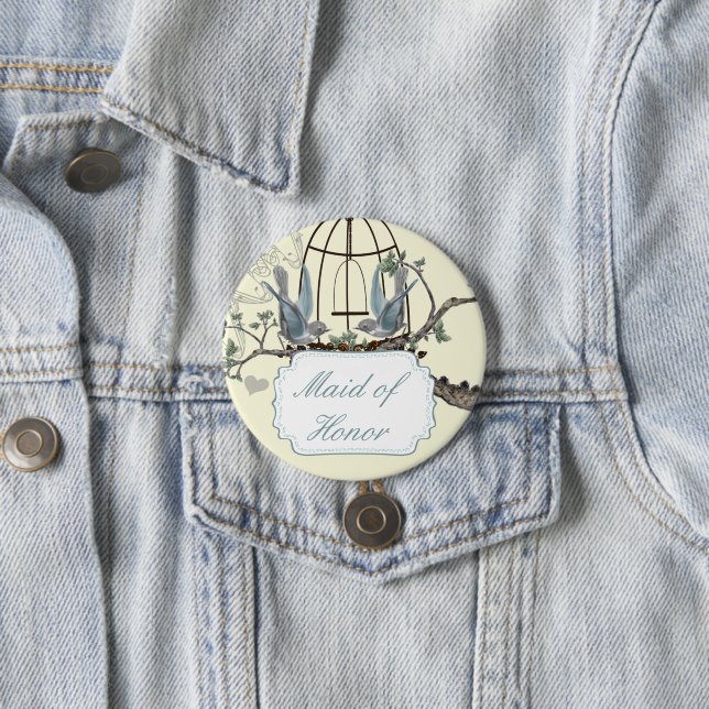 Vintage Bluebird Love Birds Wedding Badges Button (In Situ)