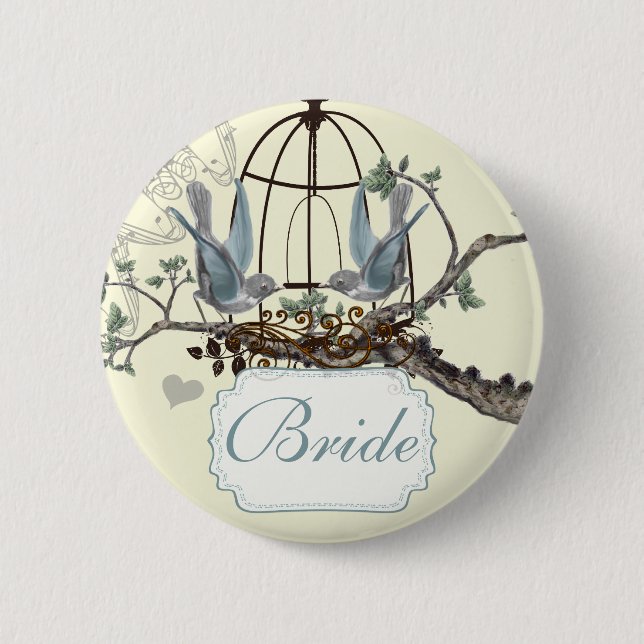 Vintage Bluebird Love Birds Wedding Badges Pinback Button (Front)