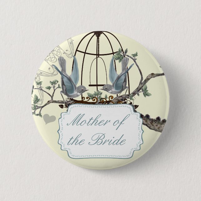 Vintage Bluebird Love Birds Wedding Badges Pinback Button (Front)