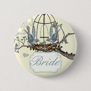 Vintage Bluebird Love Birds Wedding Badges Pinback Button