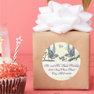 Vintage Bluebird Wedding Return Address Classic Round Sticker