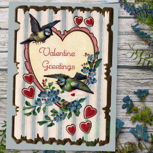Vintage Bluebirds and Hearts Valentine Postcard