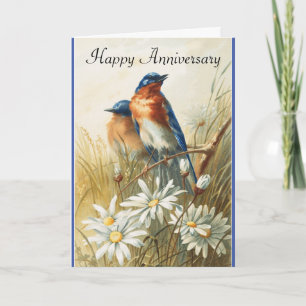 Vintage Bluebirds Anniversary Greeting Card