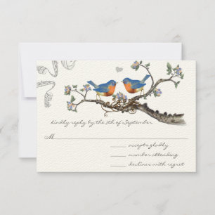 Vintage Bluebirds Blooming Branch Wedding RSVP