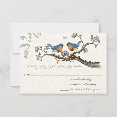 Vintage  Bluebirds Blooming Branch Wedding RSVP