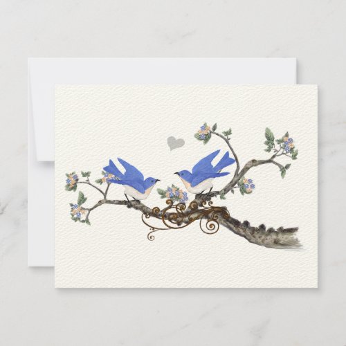 Vintage  Bluebirds Blooming Branch Wedding RSVP Card