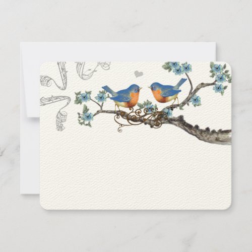 Vintage  Bluebirds Blooming Branch Wedding RSVP Card