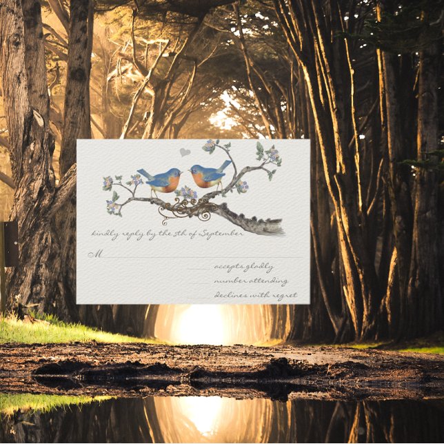 Vintage  Bluebirds Blooming Branch Wedding RSVP Card (Creator Uploaded)