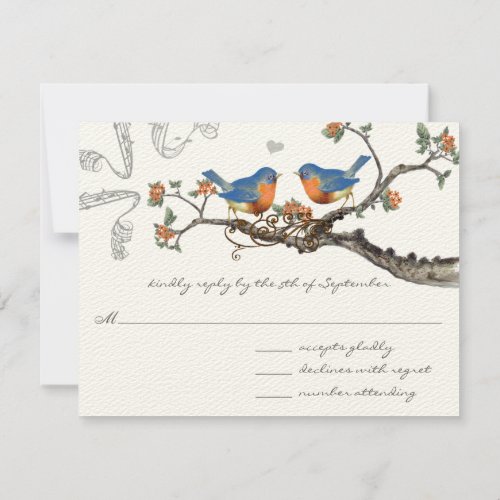 Vintage  Bluebirds Blooming Branch Wedding RSVP Card