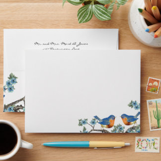 Vintage Bluebirds Blue Blooms Envelopes