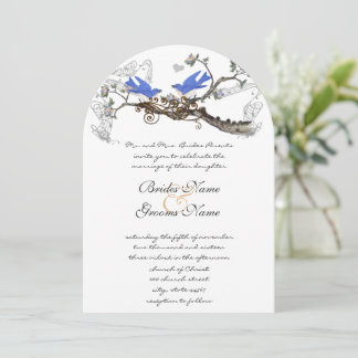 Vintage Bluebirds Chirping Wedding Invitations