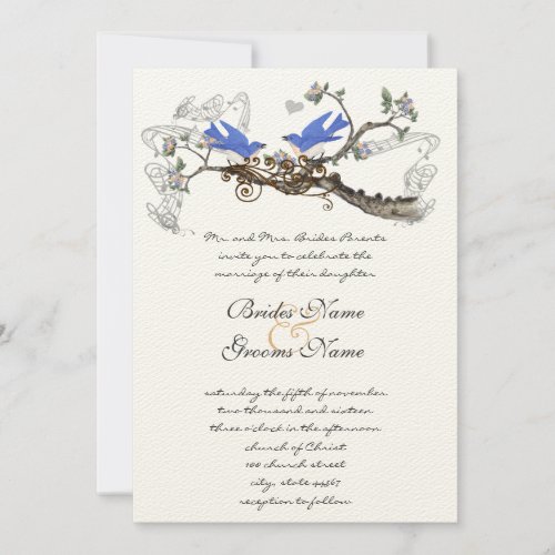 Vintage Bluebirds Chirping Wedding Invitations