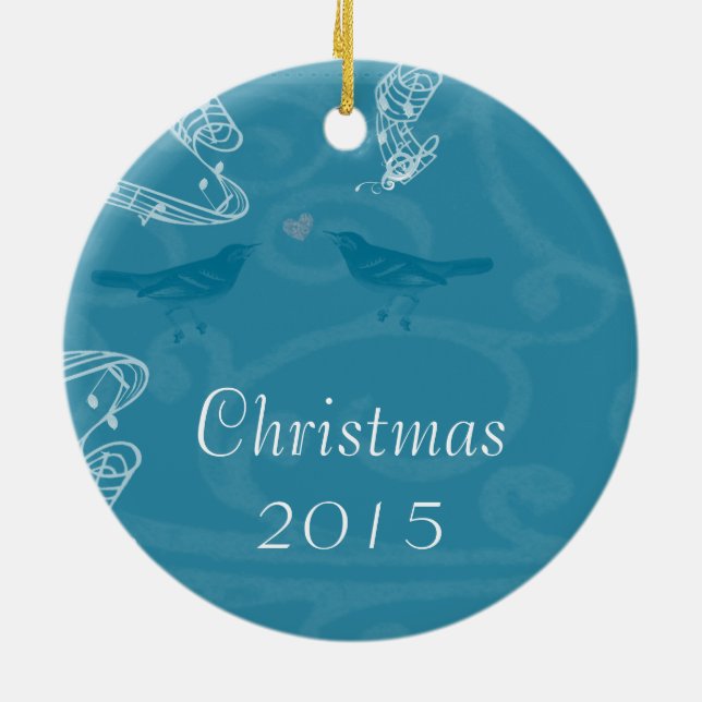 Vintage Bluebirds Christmas Couples Photo Ornament (Back)