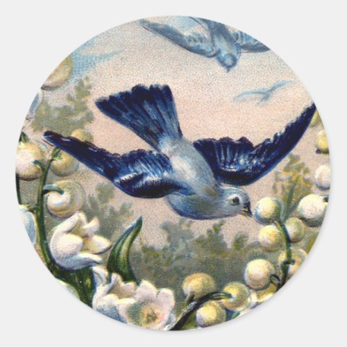 vintage bluebirds flowers lily of the valley birds classic round sticker