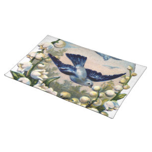 vintage bluebirds flowers lily of the valley birds cloth placemat