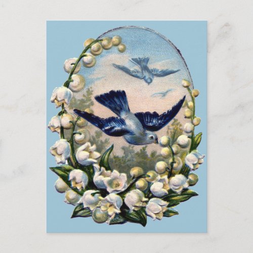 vintage bluebirds flowers lily of the valley birds postcard
