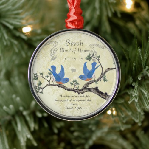 Vintage Bluebirds Maid of Honor Ornaments