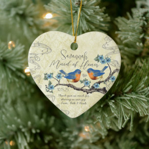 Vintage Bluebirds Maid of Honor Ornaments