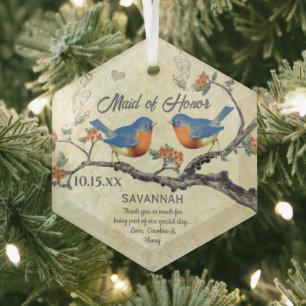 Vintage Bluebirds Maid of Honor Ornaments