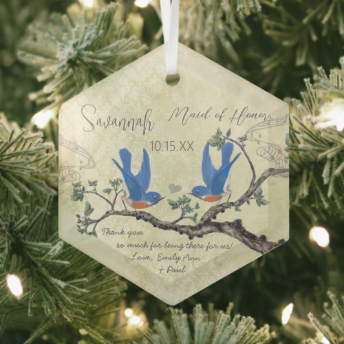 Vintage Bluebirds Maid of Honor Ornaments