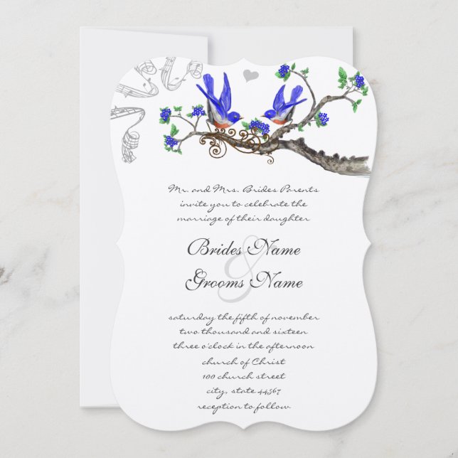 Vintage Bluebirds Royal Blue Wedding Invitations (Front)