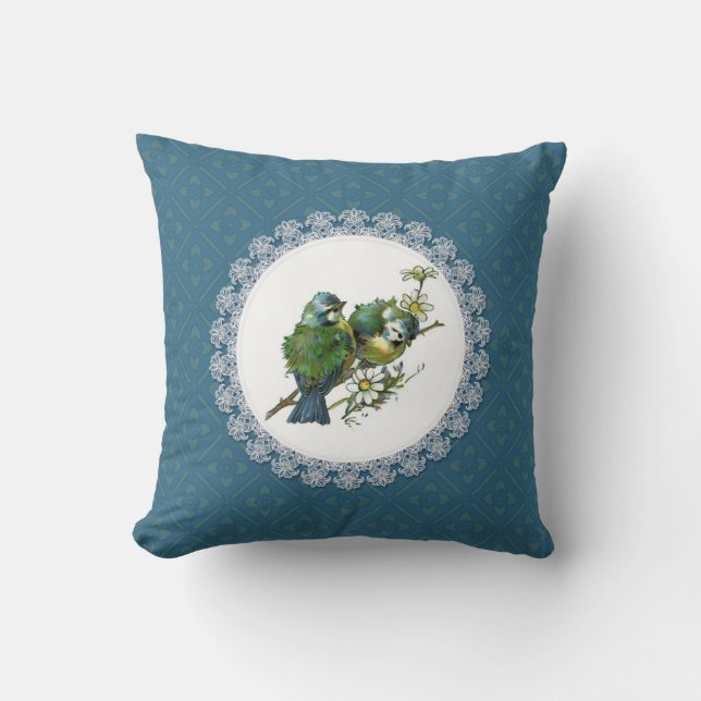 Vintage Bluebirds Throw Pillow (Front)