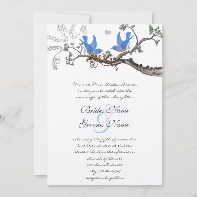 Vintage Bluebirds Wedding Invitations (Front)