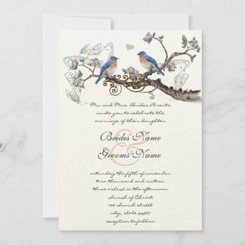 Vintage Bluebirds Wedding Invitations