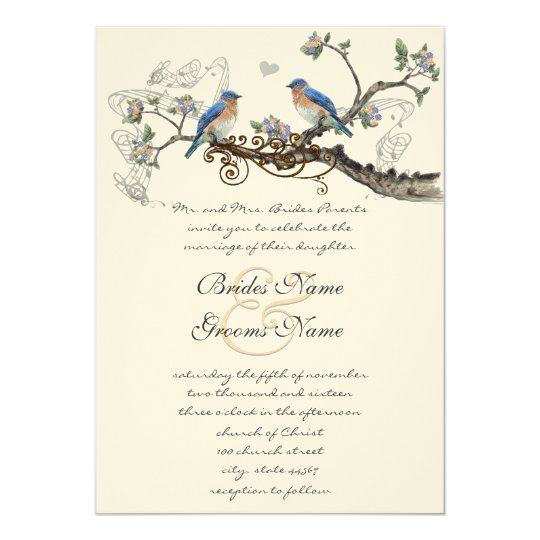 Vintage Bluebirds Wedding Invitations