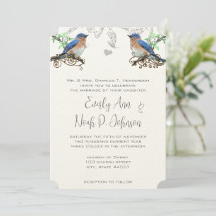 Vintage Bluebirds Wedding Invitaton #2 Invitation