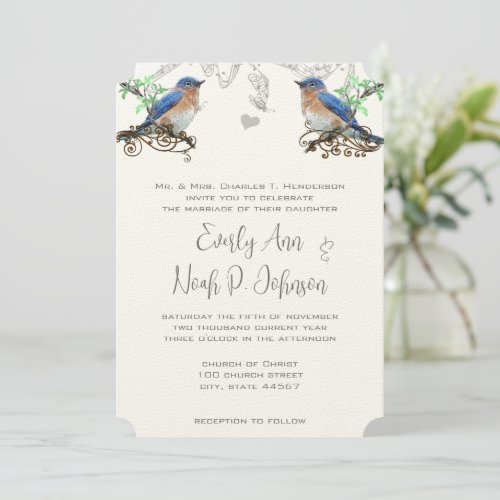 Vintage Bluebirds Wedding Invitaton 2 Invitation