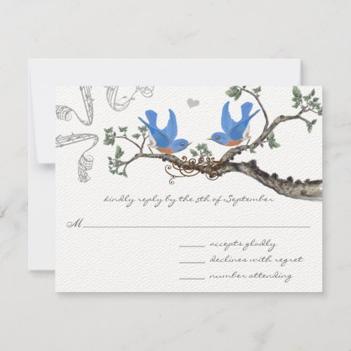 Vintage  Bluebirds  Wedding RSVP Card