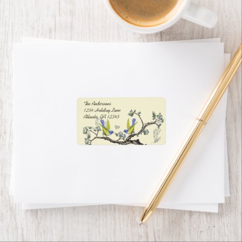 Vintage Bluebirds  Yellow  Blue RSVP Label