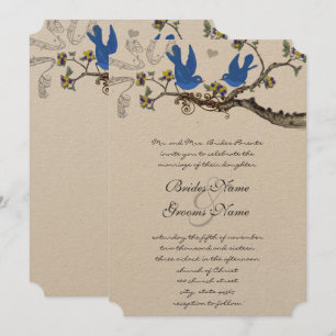 Vintage Bluebirds Yellow & Blue Wedding Invite
