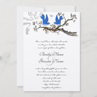 Vintage Bluebirds Yellow & Purple Wedding Invite