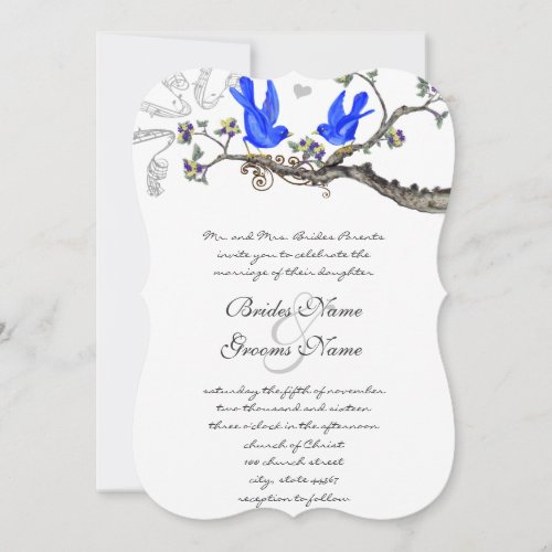 Vintage Bluebirds Yellow  Purple  Wedding Invite