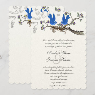 Vintage Bluebirds Yellow & Purple Wedding Invite